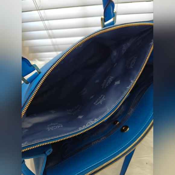 MCM Handbag Shoulder Bag Blue Leather - Picture 6 of 8